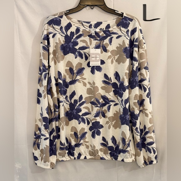 Emily Daniels Tops - Elegant Floral Long Sleeve Top in Navy and Tan